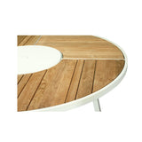 Weston Outpost Round Teak Dining Table – 1.6m – Whitley Pearl Powder Coated Legs