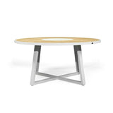 Weston Outpost Round Teak Dining Table – 1.6m – Whitley Pearl Powder Coated Legs