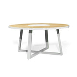 Weston Outpost Round Teak Dining Table – 1.6m – Whitley Pearl Powder Coated Legs