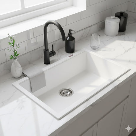 White Carysil Granite Single Bowl Kitchen Sink - 780x510x220mm