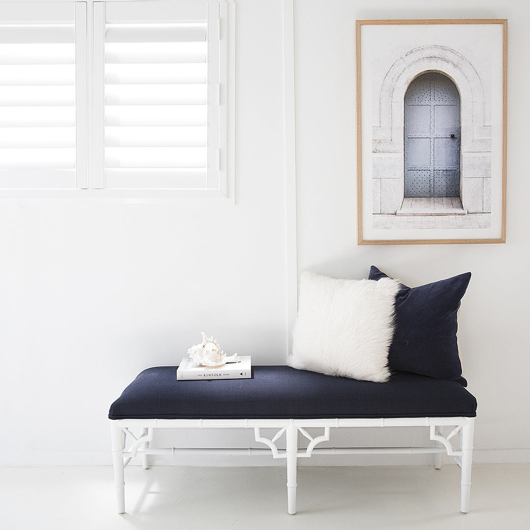 Whitley Chester Mahogany Bench Seat | Bed End – 1.2m – Navy Cushion