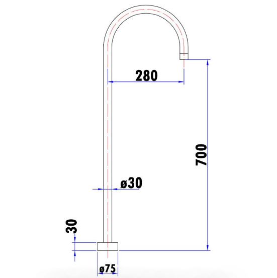 Yale Round Floor-mounted Bath Spout - Technical Drawing