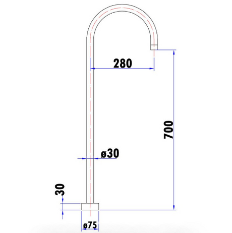 Yale Round Floor-mounted Bath Spout - Technical Drawing