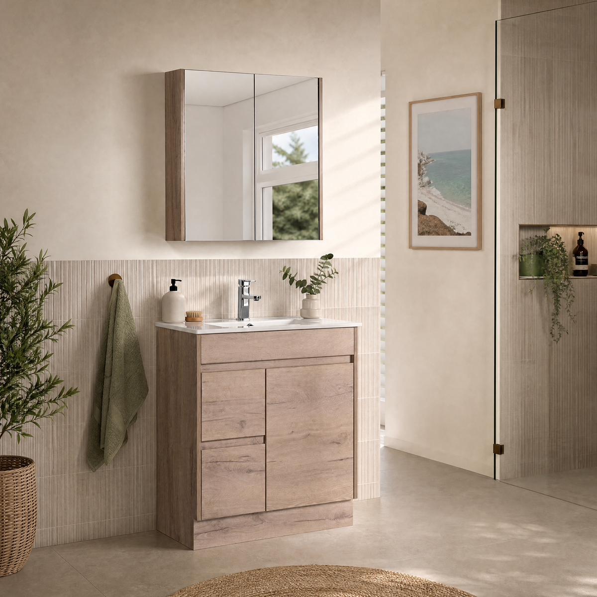 YORK Slim Freestanding Vanity Max Oak 750/900