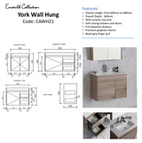 YORK Slim Wall Hung Vanity Max Oak (All Sizes)