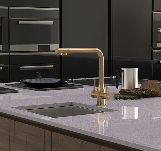 Puretec Tripla Elite 20 Brushed Gold 3-Way Kitchen Mixer Tap & Water Filter Package