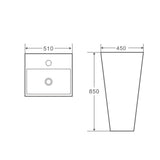 ZENTO 51 Freestanding Rectangular Pedestal Basin (510x450x850mm)
