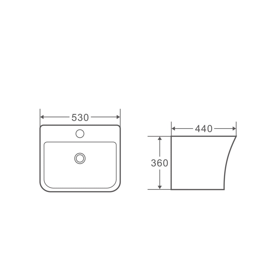 ZENTO 53S Semi-Pedestal Wall Hung Rectangular Basin (530x440x360mm)