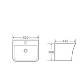 ZENTO 53S Semi-Pedestal Wall Hung Rectangular Basin (530x440x360mm)