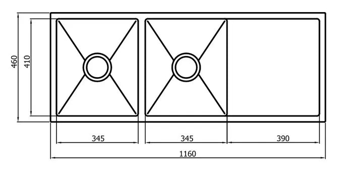 ZUE Sink 116D 1160x460x220mm-drawing