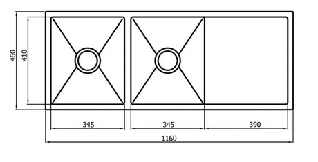 ZUE Sink 116D 1160x460x220mm-drawing