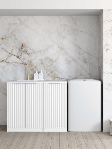 BURLEIGH White Laundry Cabinet with Stone Top 1060x600x900mm