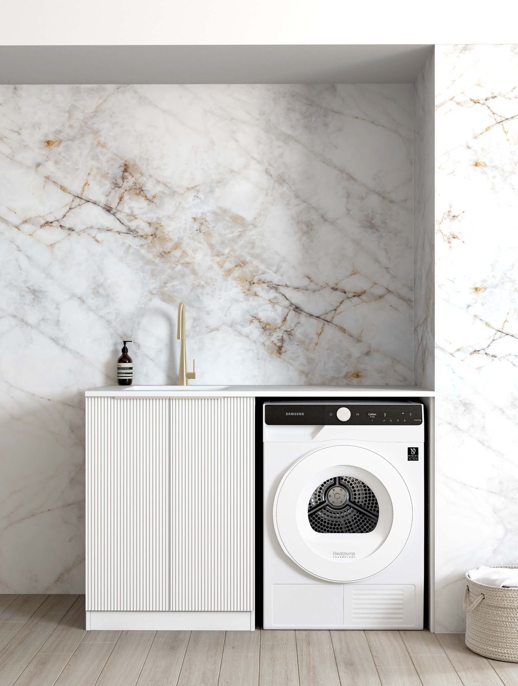 BURLEIGH White Laundry Cabinet with Stone Top Set 1300x600x900mm