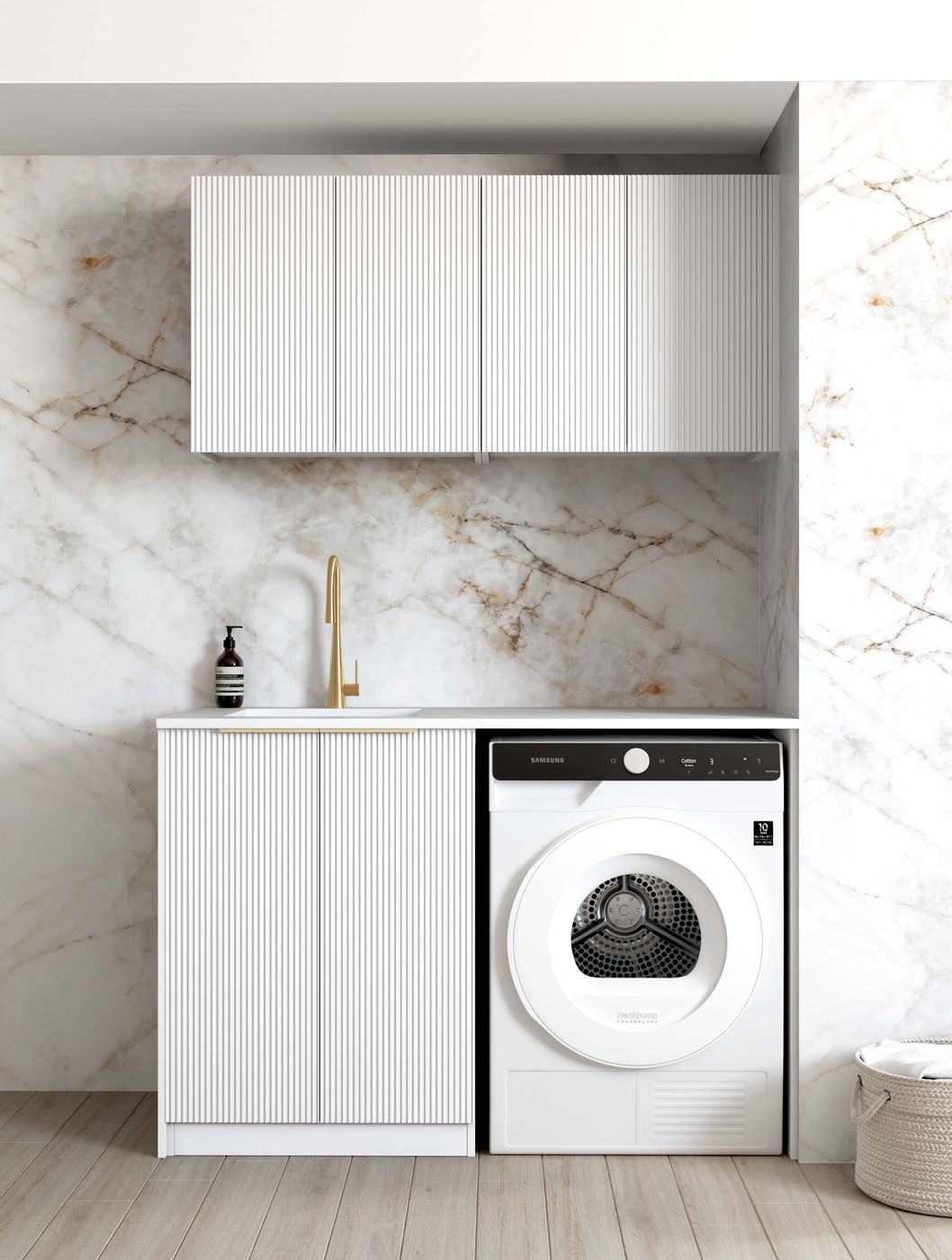 BURLEIGH White Laundry Cabinet with Stone Top Set 1305x600x2100mm (Style B)