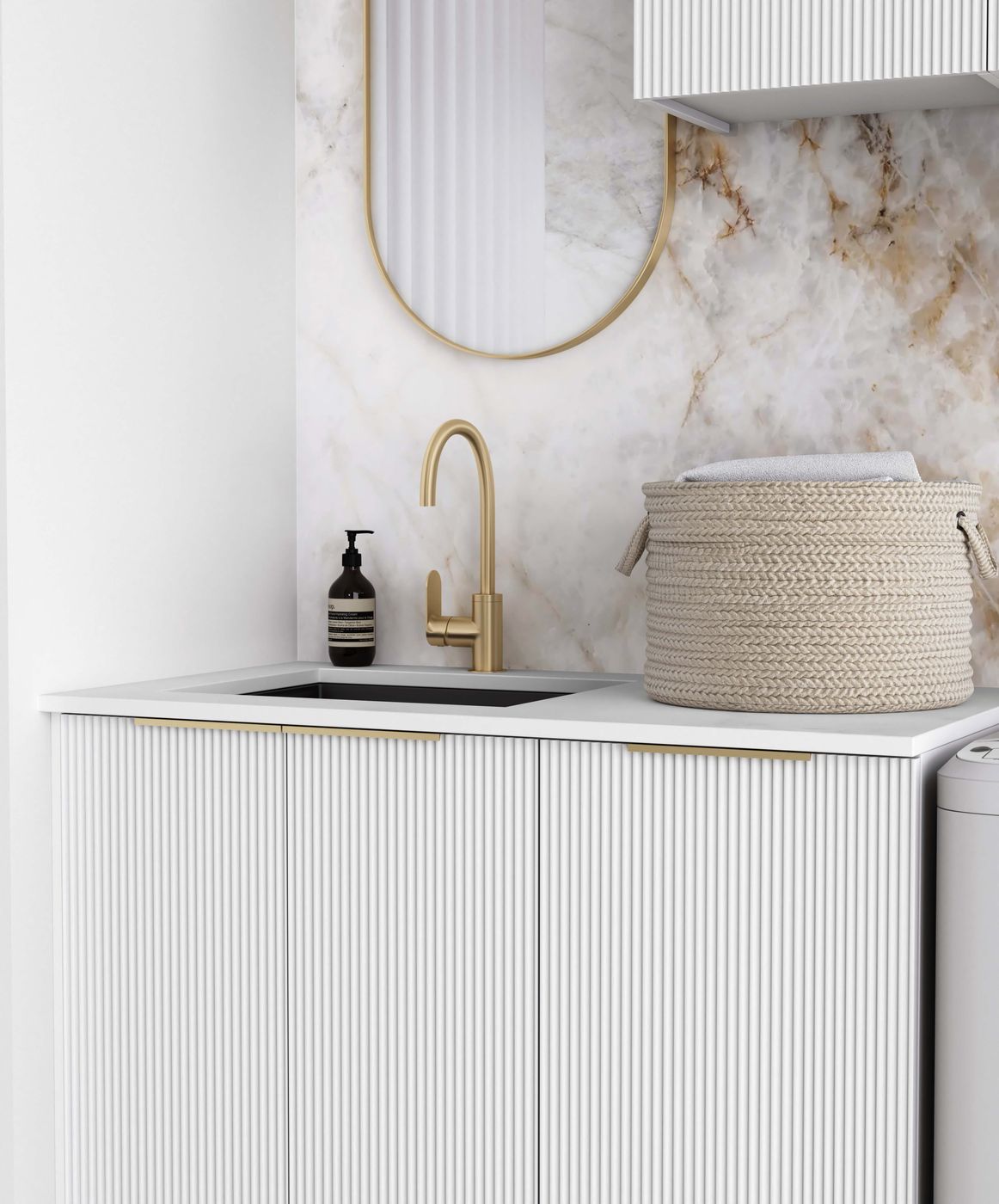 BURLEIGH White Laundry Cabinet with Stone Top Set 1715x600x2100mm (Style A) 