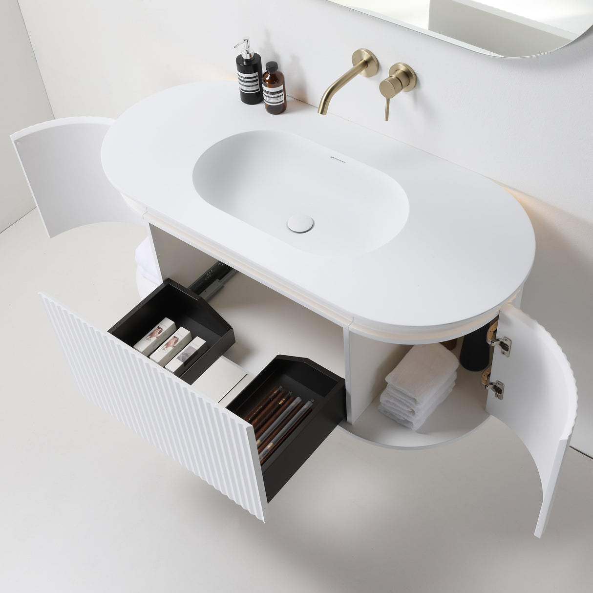 ZURE SAINOS Wall Hung Curve Vanity Matte White 3