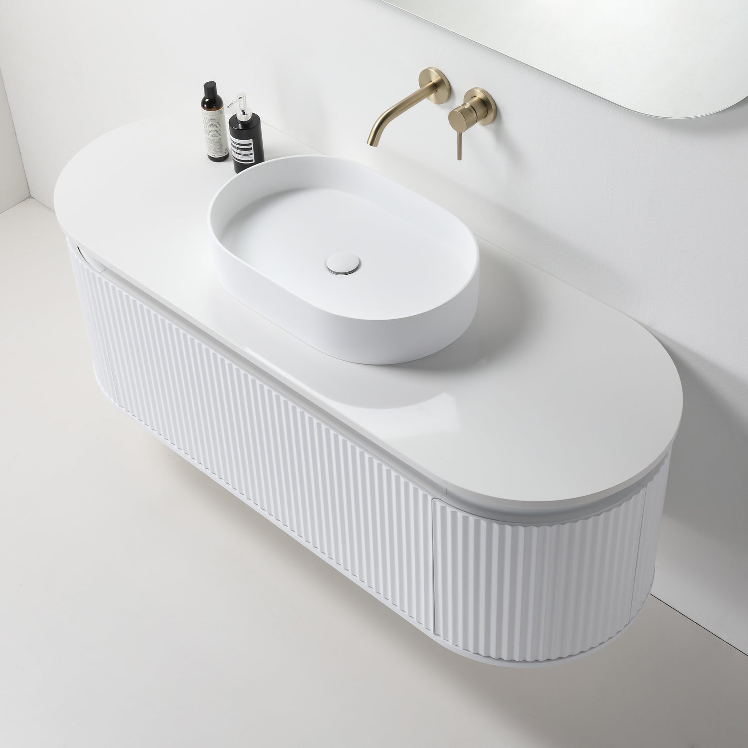 ZURE SAINOS Wall Hung Curve Vanity Matte White 5