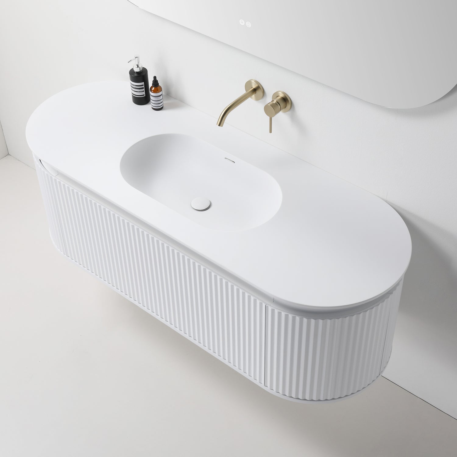 ZURE SAINOS Wall Hung Curve Vanity Matte White 8