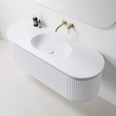 ZURE SAINOS Wall Hung Curve Vanity Matte White 8