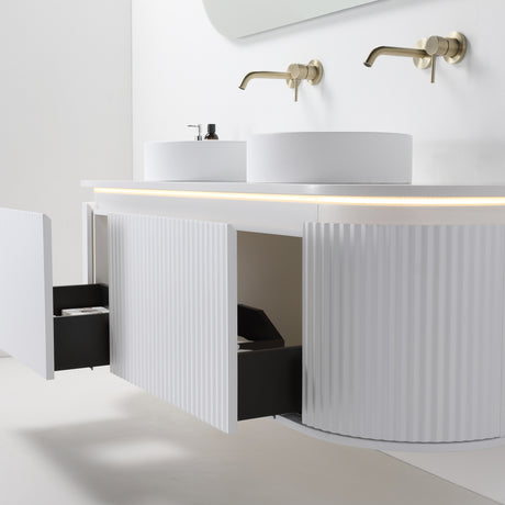 ZURE SAINOS Wall Hung Curve Vanity Matte White Side Drawing
