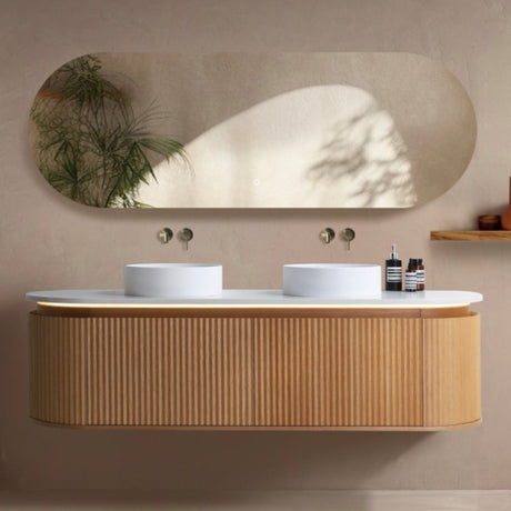 ZURE SAINOS Wall Hung Curve Vanity Natural Oak