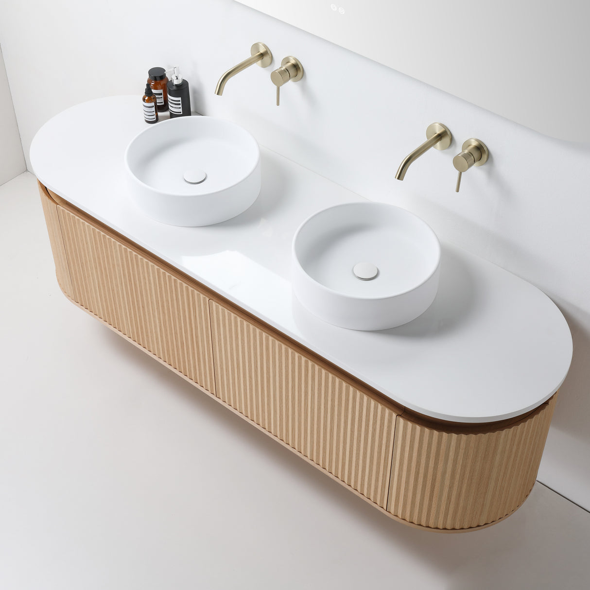 ZURE SAINOS Wall Hung Curve Vanity Natural Oak 2 