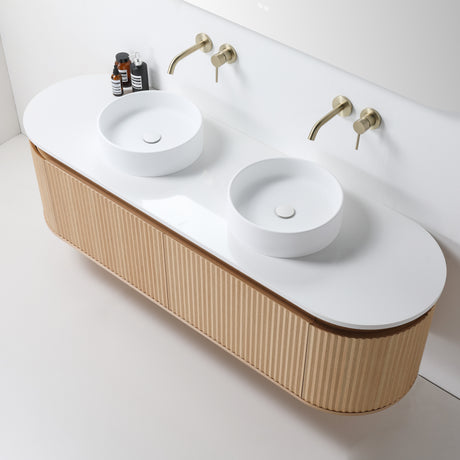 ZURE SAINOS Wall Hung Curve Vanity Natural Oak 2 