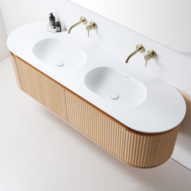 ZURE_SAINOS_Wall_Hung_Curve_Vanity_Natural_Oak Double Basins