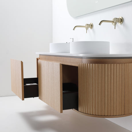 ZURE SAINOS Wall Hung Curve Vanity Natural Oak side view 1