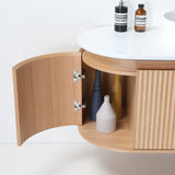 ZURE SAINOS Wall Hung Curve Vanity Natural Oak side view 2