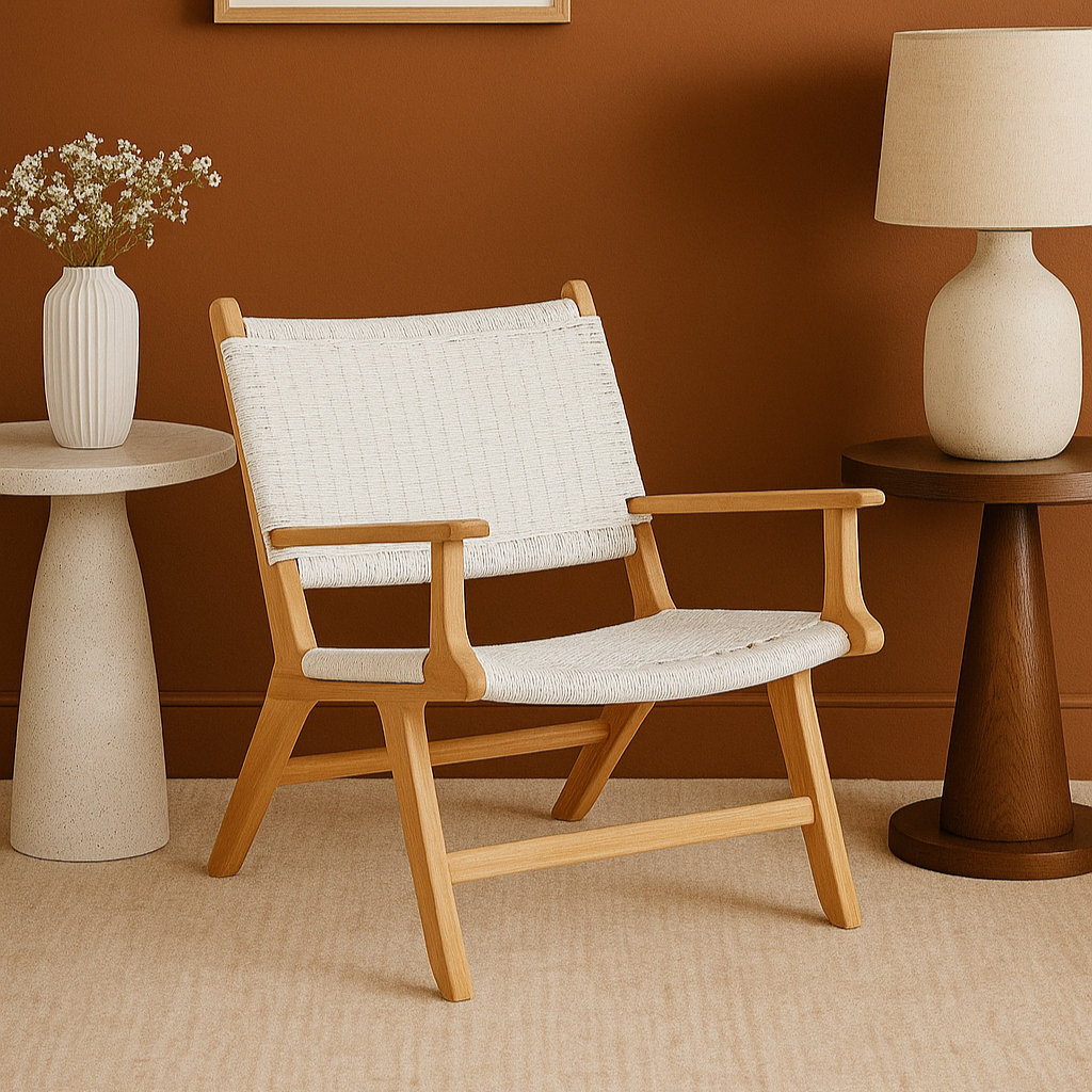 Zane Accent Arm Teak Chair – Whitley (Close Weave) - 0.72m