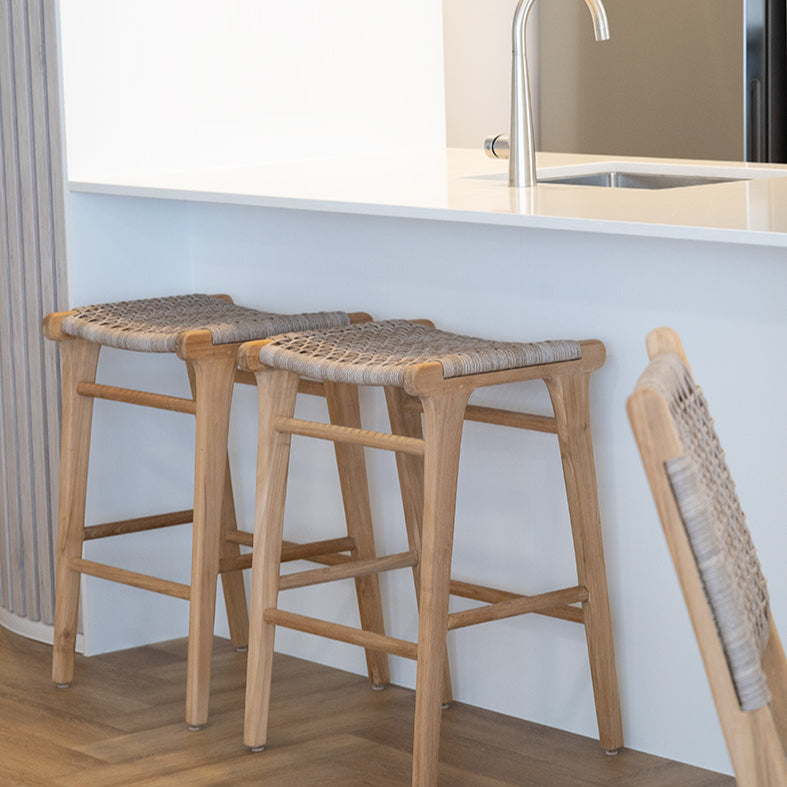 Zane Backless Teak Counter Stool - Washed Grey - 0.68m