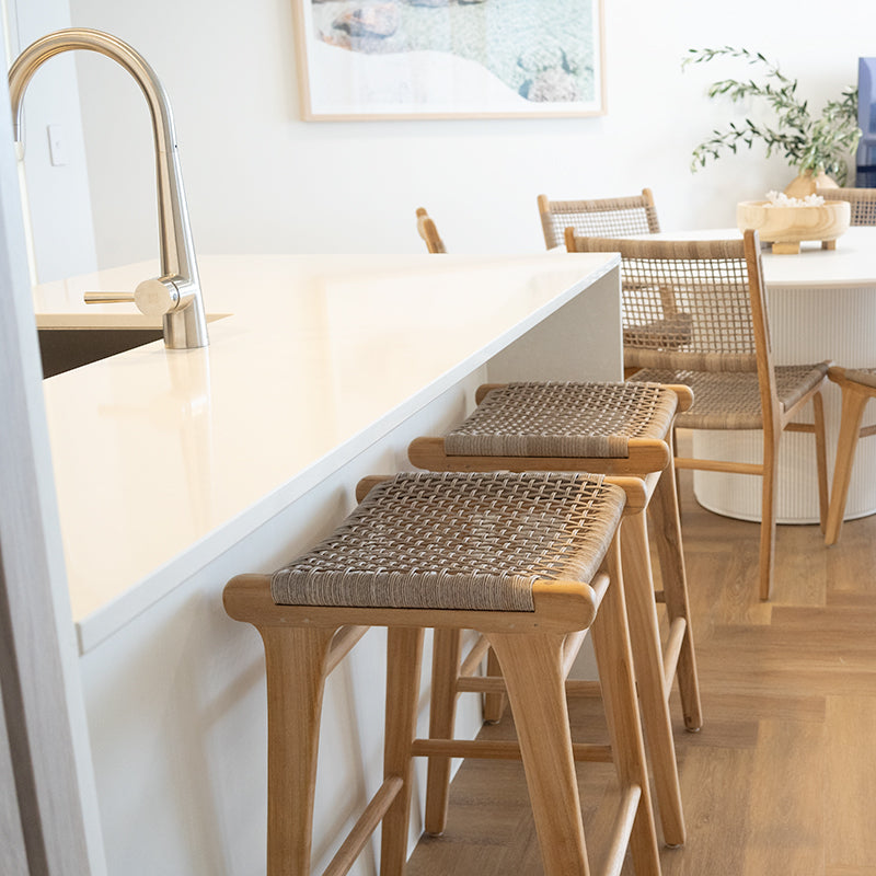 Zane Backless Teak Counter Stool - Washed Grey - 0.68m