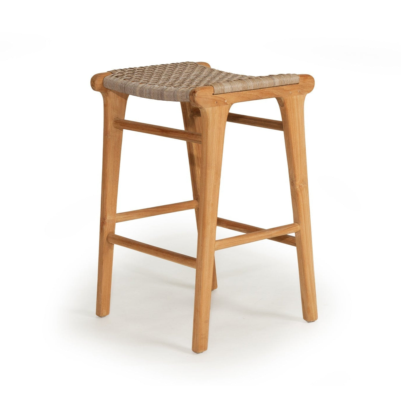 Zane Backless Teak Counter Stool - Washed Grey - 0.68m