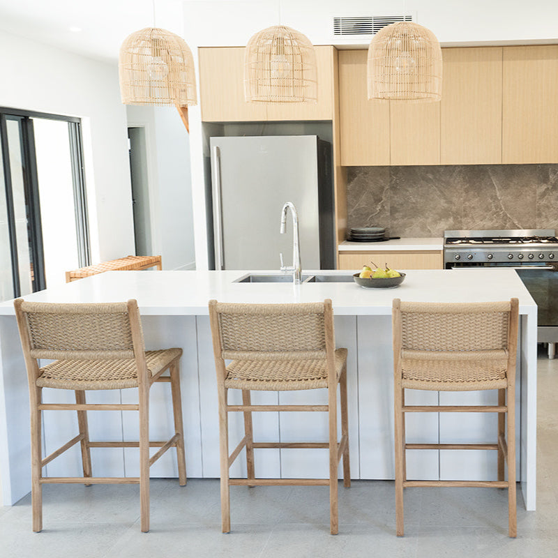 Zane Teak Counter Stool – Sand (Close Weave) 0.95m