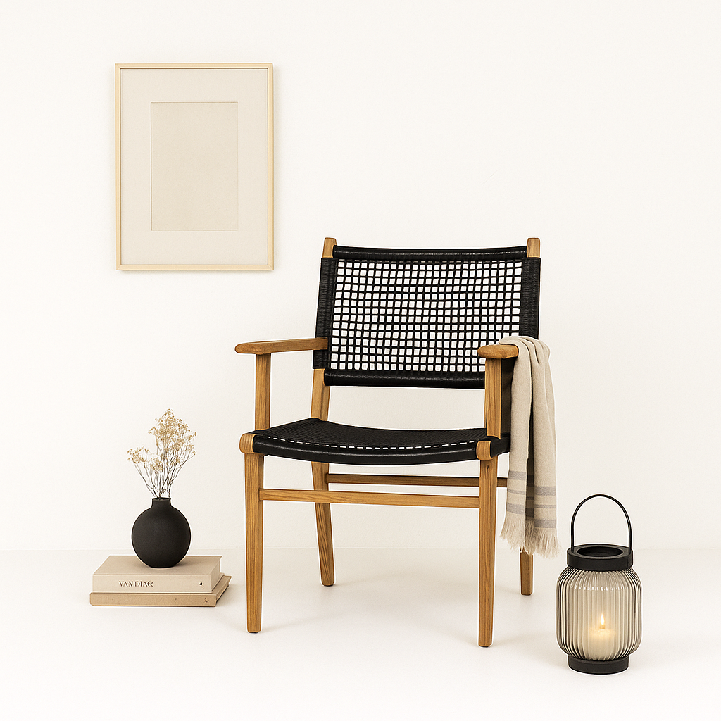 Zane Teak Dining Armchair  - Black