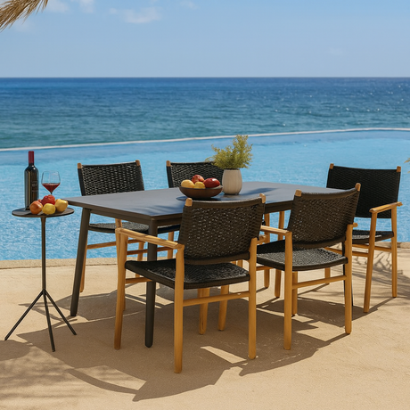 Zane Teak Dining Armchair - Black - Close Weave 0.66m