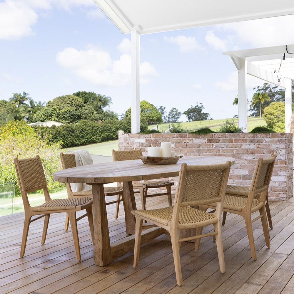 Zane Teak Dining Chair – Sand (Close Weave) 0.45m