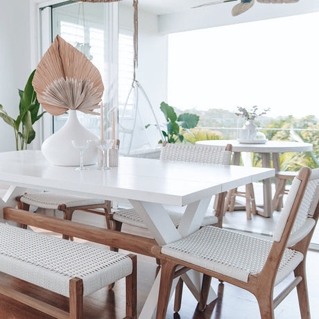 Zane Teak Dining Chair – Whitley (Close Weave) 0.87m