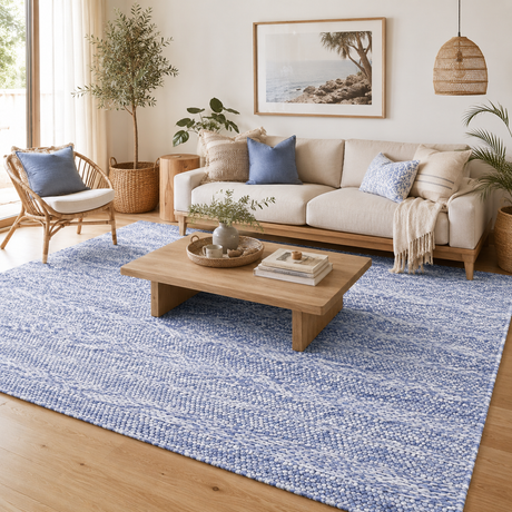 Zayna Ringlets Blue Wool Blend Rug