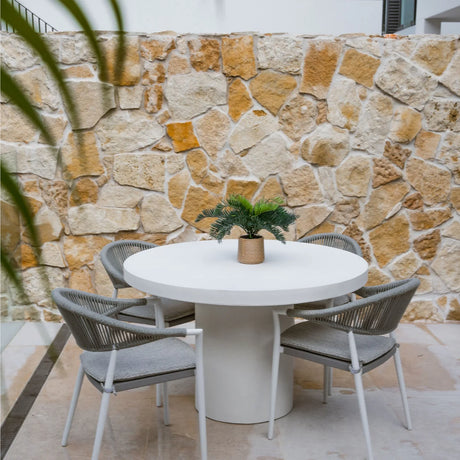 Zen Outdoor Concrete Round Dining Table 105 cm in Weathered Cement/White