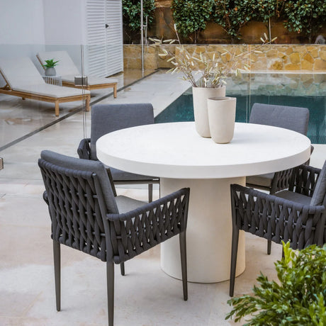 Zen Outdoor Concrete Round Dining Table 120 cm in Weathered Cement/White