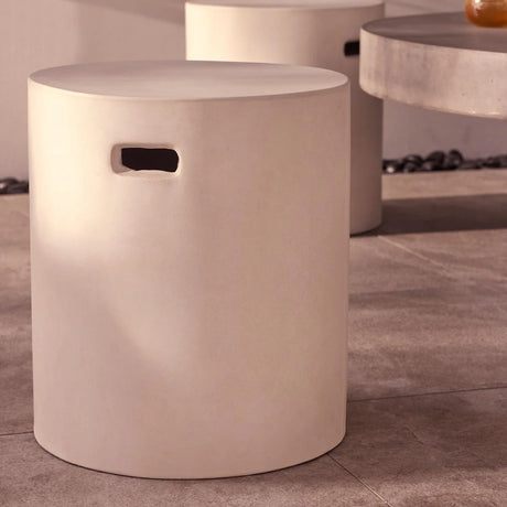 Zen Outdoor Concrete Round Stool in Weathered Cement/White