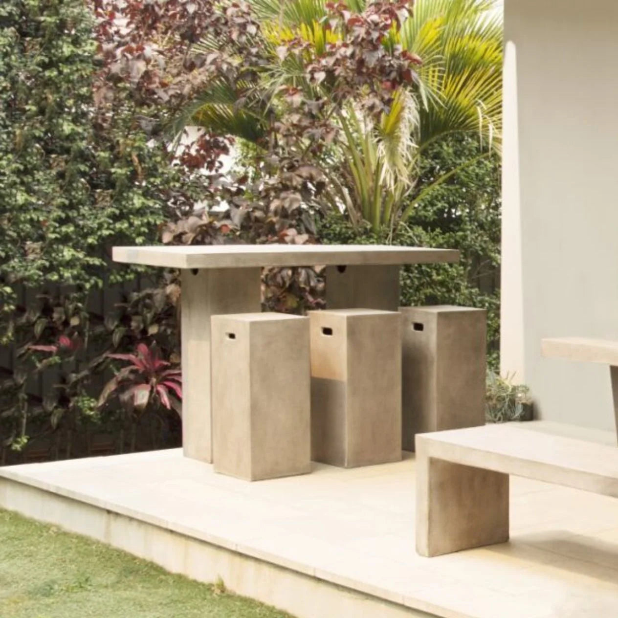 Zen Outdoor Concrete Square Stool in Weathered Cement