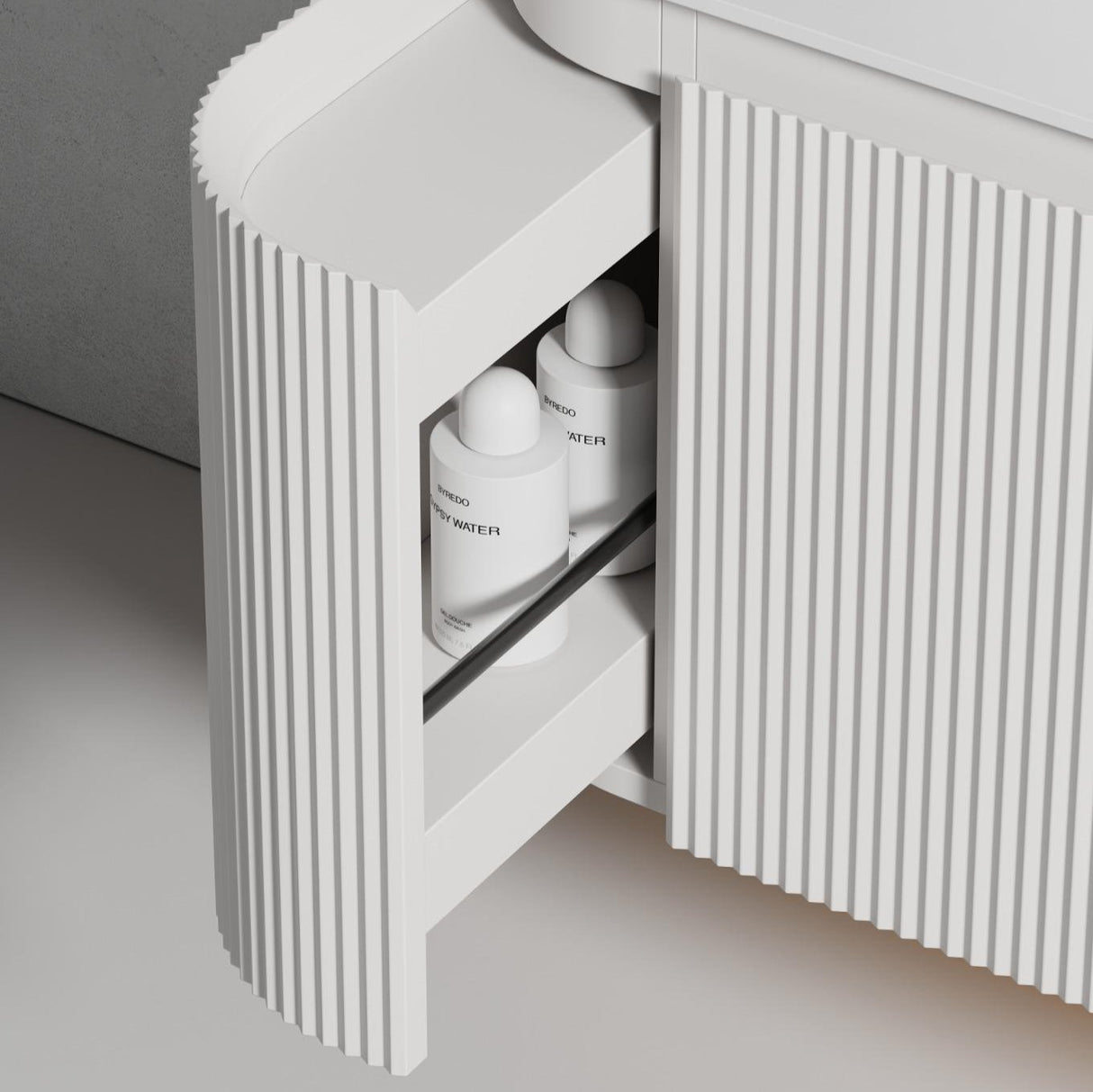 Zure Waverton Wall Hung Curve Vanity Matte White Side Drawing