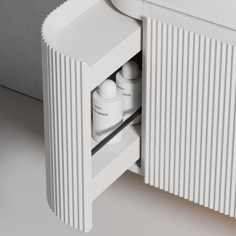 Zure Waverton Wall Hung Curve Vanity Matte White Side Drawing