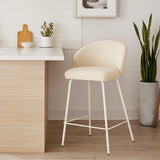 Anders Steel Frame Counter Stool – Natural Upholstery with White Legs