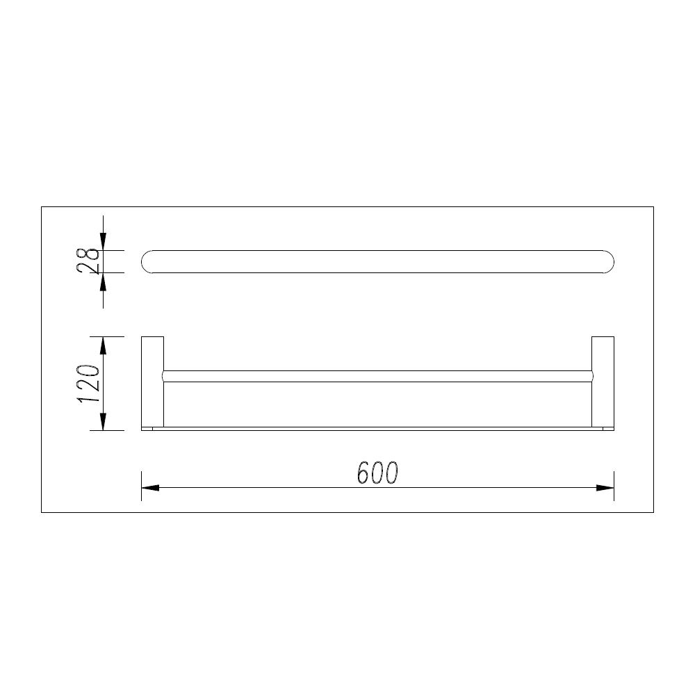 Bellino Solid Brass Double Towel Rail 600mm - Chrome Technical Drawing