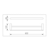 Bellino Solid Brass Double Towel Rail 600mm - Chrome Technical Drawing
