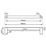 Esperia Double Towel Rail 800mm - Brushed Nickel Technical Drawing
